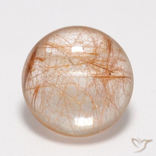 Clear and Gold-Bronze Rutile Quartz Gem - 5.6ct Round Cabochon (ID: 547351)