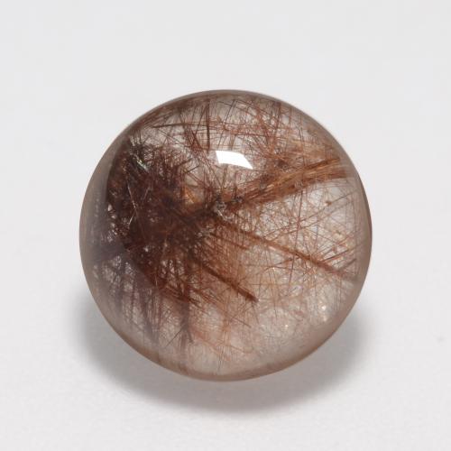 Clear with Brown Rutile Quartz Gem - 5.4ct Round Cabochon (ID: 547353)