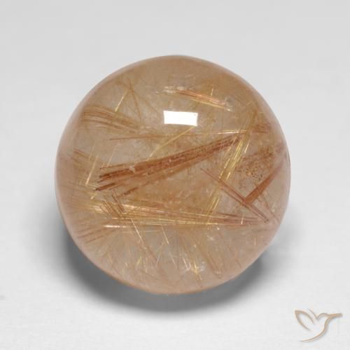 Light Tawny Brown Rutile Quartz Gem - 5.2ct Round Cabochon (ID: 547364)