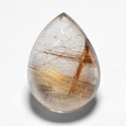 Warm Brown Rutile Quartz Gem - 8.3ct Pear Cabochon (ID: 554627)
