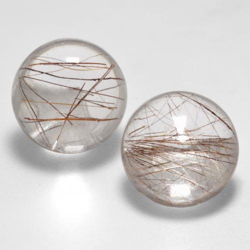 Clear with Copper Rutile Quartz Gem - 3.2ct Round Cabochon (ID: 555161)