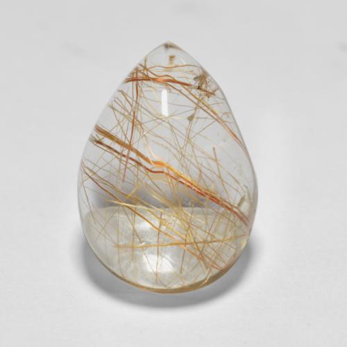 Very Light Tawny Brown Rutile Quartz Gem - 5.7ct Pear Cabochon (ID: 555610)
