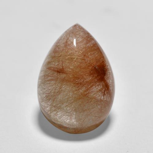 Deep Reddish Orange Rutile Quartz Gem - 5.4ct Pear Cabochon (ID: 555613)