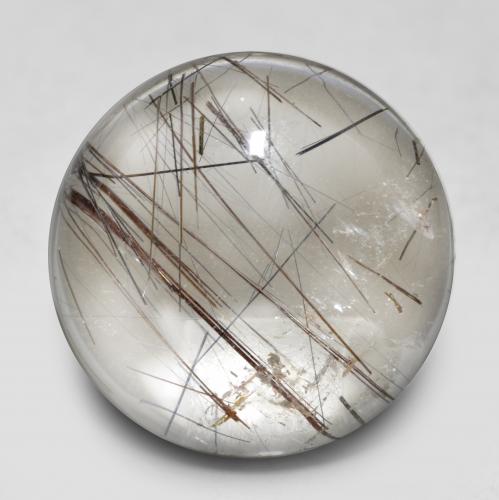 Clear with Black Rutile Quartz Gem - 13.4ct Round Cabochon (ID: 566718)