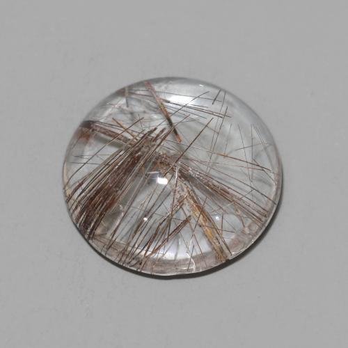 Clear with Brown Rutile Quartz Gem - 4.1ct Round Cabochon (ID: 566967)
