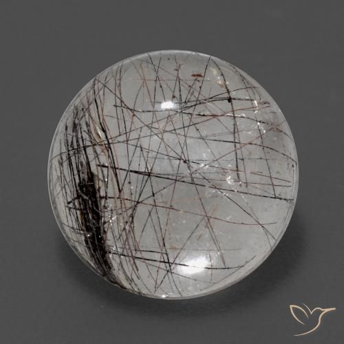Quartz Rutile Clair avec noir Tour 5,68 ct de l'Inde, Dimension 12,2mm, Pierre gemme naturelle Non traité, pureté Transparent, 1 pièce Quartz Rutile round cabochon, dureté de Mohs de 7 convient aux bijoux de tous les jours, pierre de sagesse, Photo A