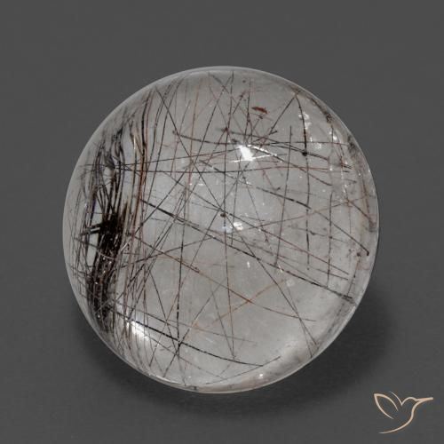 5.68 ct White Rutile Quartz Stone, Natural Rutile Quartz in Round Cabochon Shape for Sale