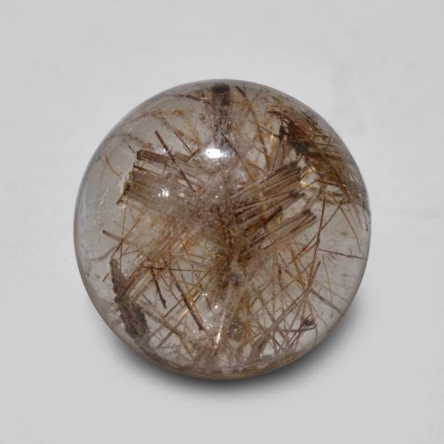 Clear with Brown Rutile Quartz Gem - 4.1ct Round Cabochon (ID: 566972)