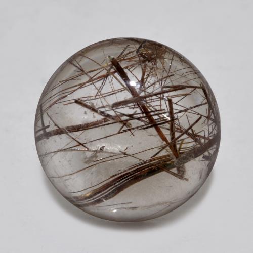 Clear with Brown Rutile Quartz Gem - 5.6ct Round Cabochon (ID: 567108)