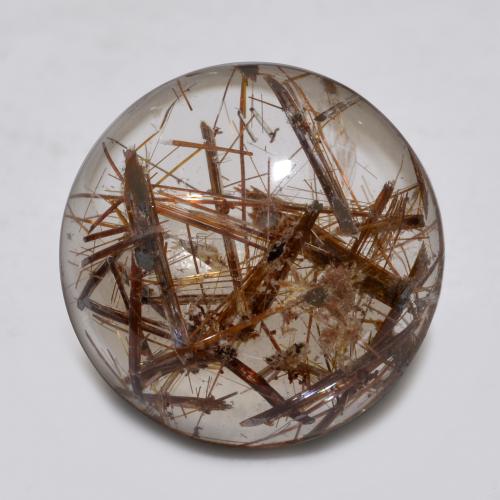 Clear with Brown Rutile Quartz Gem - 4.6ct Round Cabochon (ID: 567109)