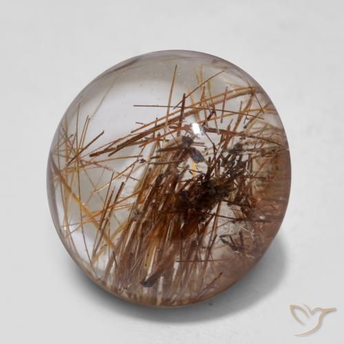 5.10 ct Brown Rutile Quartz Stone, Natural Rutile Quartz in Round Cabochon Shape for Sale