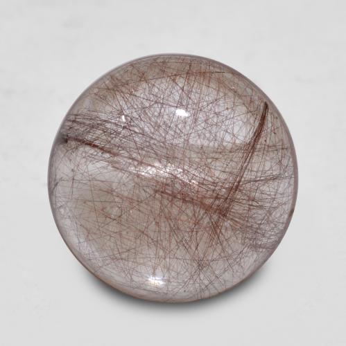 Clear with Copper Rutile Quartz Gem - 4ct Round Cabochon (ID: 567115)