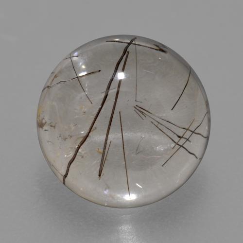 Light Grey Rutile Quartz Gem - 4ct Round Cabochon (ID: 567146)