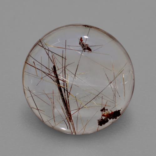 Clear with Copper Rutile Quartz Gem - 3.4ct Round Cabochon (ID: 567149)