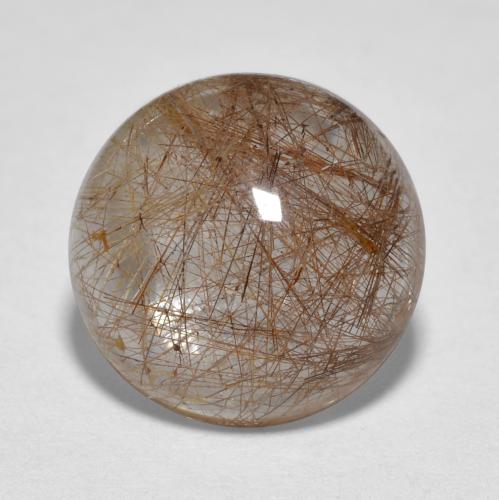 Clear with Brown Rutile Quartz Gem - 4.5ct Round Cabochon (ID: 567154)