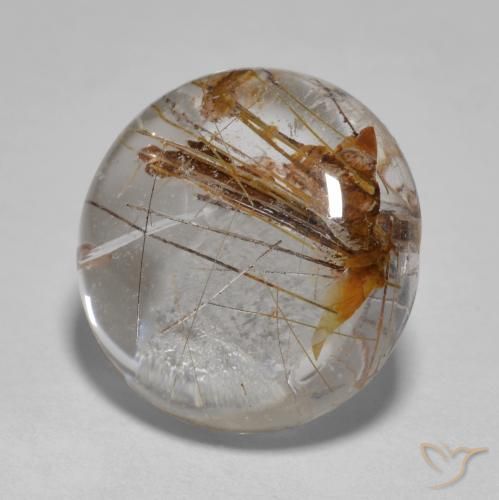 5.96 ct Brown Rutile Quartz Stone, Natural Rutile Quartz in Round Cabochon Shape for Sale