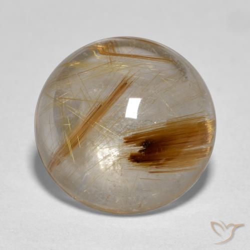 Very Light Tawny Brown Rutile Quartz Gem - 5.4ct Round Cabochon (ID: 567159)