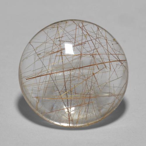 Clear with Copper Rutile Quartz Gem - 5.6ct Round Cabochon (ID: 567160)
