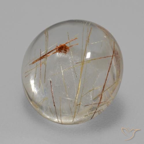 5.60 ct White Rutile Quartz Stone, Natural Rutile Quartz in Round Cabochon Shape for Sale