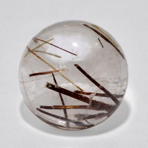 Clear with Brown Rutile Quartz Gem - 4.7ct Round Cabochon (ID: 567280)