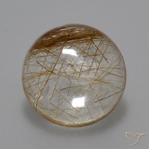 Clear with Brown Rutile Quartz Gem - 4.5ct Round Cabochon (ID: 567730)