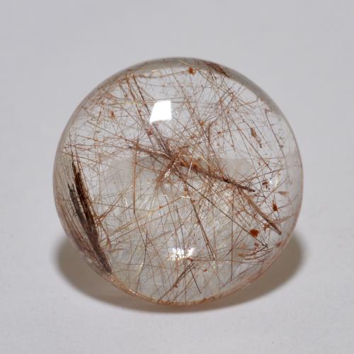 Clear with Copper Rutile Quartz Gem - 4.4ct Round Cabochon (ID: 567736)