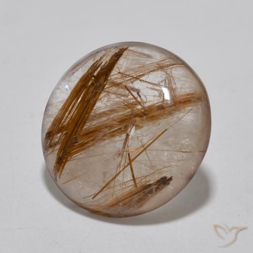 4.09 ct Brown Rutile Quartz Stone, Natural Rutile Quartz in Round Cabochon Shape for Sale