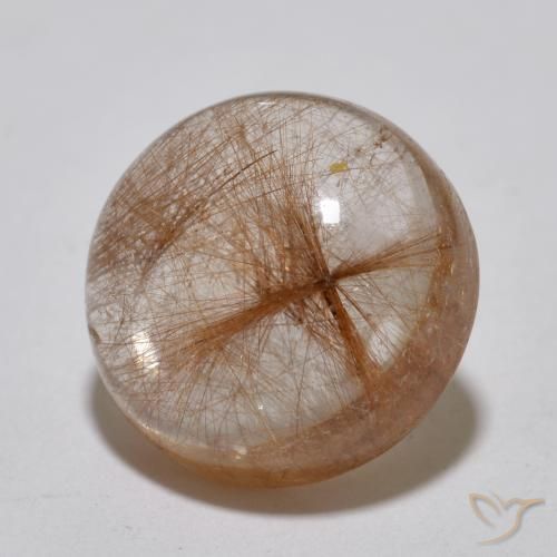 6.99 ct Brown Rutile Quartz Stone, Natural Rutile Quartz in Round Cabochon Shape for Sale