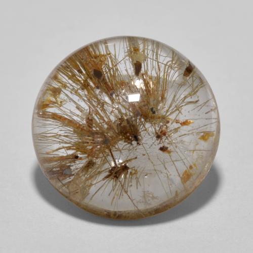 Clear with Brown Rutile Quartz Gem - 7.1ct Round Cabochon (ID: 567746)