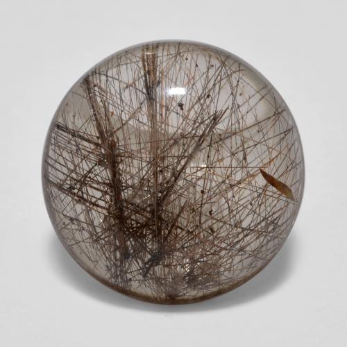 Clear with Brown Rutile Quartz Gem - 4.9ct Round Cabochon (ID: 567749)