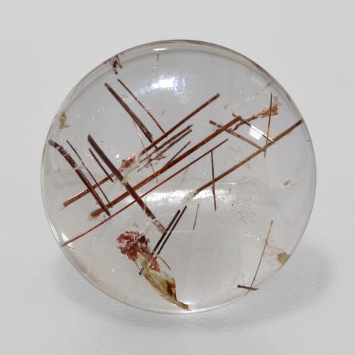Clear with Brown Rutile Quartz Gem - 8.5ct Round Cabochon (ID: 567803)