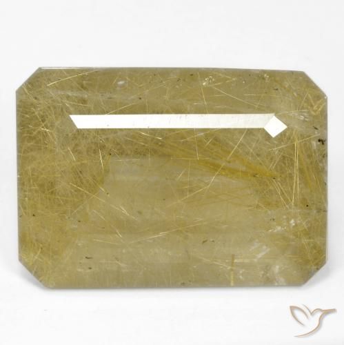 25.4 x 18.1mm Octagon Step Cut Yellow Rutile Quartz from India, Weight of 34.58ct, Natural untreated Gemstone in Transparent Clarity, 1pc Rutile Quartz - Color: Light Gold, Mohs Hardness of 7 suitable for daily wear jewelry, Photo A