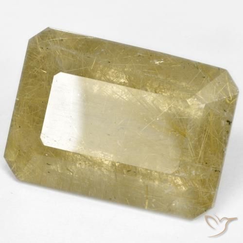 34.58 ct Yellow Rutile Quartz Stone, Natural Rutile Quartz in Octagon Step Cut Shape for Sale