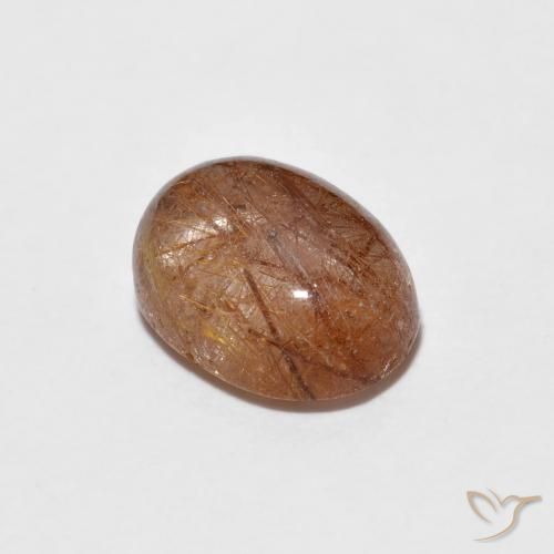 8.3 x 6.3mm Oval Cabochon Orange Rutile Quartz from India, Weight of 1.76ct, Natural untreated Gemstone in Transparent Clarity, 1pc Rutile Quartz - Color: , Mohs Hardness of 7 suitable for daily wear jewelry, Photo A