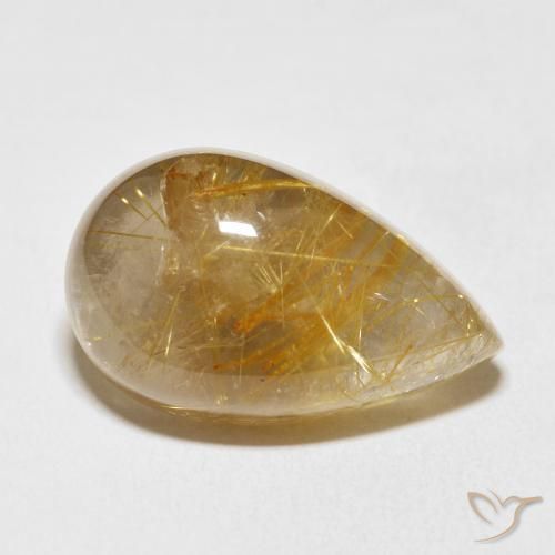 15.75 ct Golden Rutile Quartz Stone, Natural Rutile Quartz in Pear Cabochon Shape for Sale