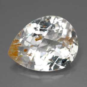 11.36 ct Yellow Rutile Topaz Stone, Natural Rutile Topaz in Pear Checkerboard Shape for Sale