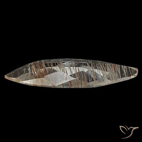 Rutile Topaz Gemstone in 18 x 6.2 mm Size for Sale, Rutile Topaz Stone in Clear and Gold-Bronze Color