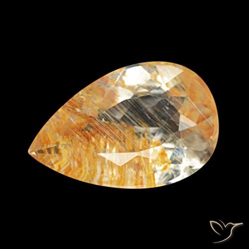 3.23ct Clear and Gold-Bronze Rutile Topaz, Pear Shape, Transparent