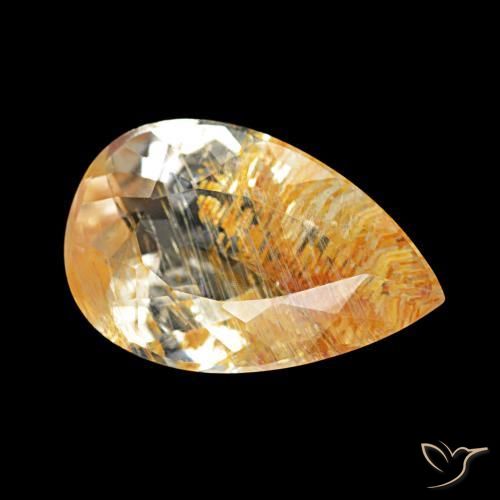 3.23 ct Golden Rutile Topaz Stone, Natural Rutile Topaz in Pear Facet Shape for Sale