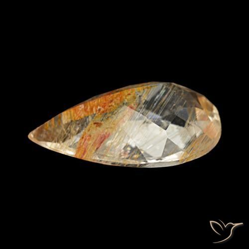 Rutile Topaz Gemstone in 12.5 x 8.2 mm Size for Sale, Rutile Topaz Stone in Clear and Gold-Bronze Color