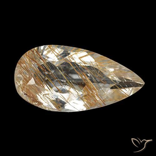 4.12 ct Golden Rutile Topaz Stone, Natural Rutile Topaz in Pear Facet Shape for Sale