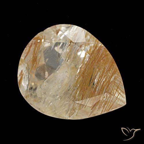 6.58 ct Golden Rutile Topaz Stone, Natural Rutile Topaz in Pear Facet Shape for Sale