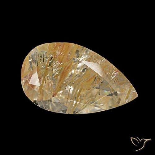3.46 ct Yellow Rutile Topaz Stone, Natural Rutile Topaz in Pear Facet Shape for Sale
