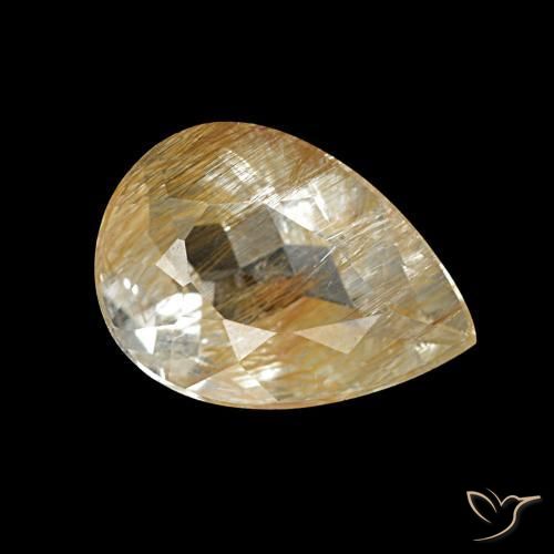 1.68 ct Golden Rutile Topaz Stone, Natural Rutile Topaz in Pear Facet Shape for Sale