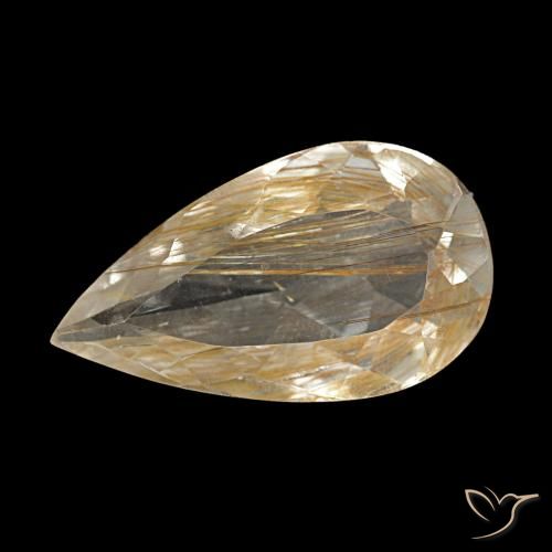 3.34 ct Yellow Rutile Topaz Gemstone, Rutile Topaz Gem in Pear Facet Shape for Sale.