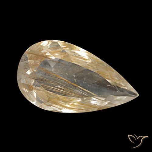 3.34 ct Yellow Rutile Topaz Stone, Natural Rutile Topaz in Pear Facet Shape for Sale