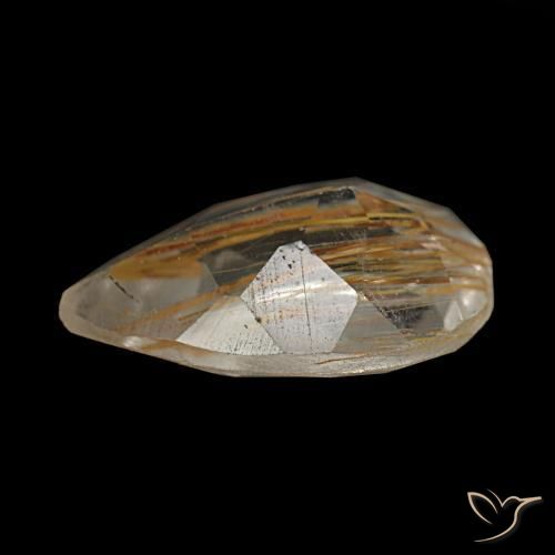 Rutile Topaz Gemstone in 9 x 6 mm (calibrated) Size for Sale, Rutile Topaz Stone in Clear and Gold-Bronze Color