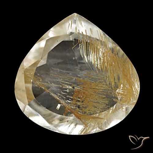 5.46 ct Golden Rutile Topaz Gemstone, Rutile Topaz Gem in Pear Facet Shape for Sale.