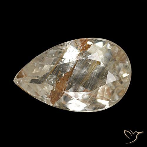 2.60Ct Clear And Gold-Bronze Rutile Topaz, Pear Shape, Transparent