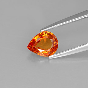 0.73 ct Orange Sapphire Gemstone, Sapphire Gem in Pear Facet Shape for Sale.